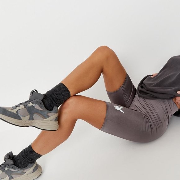 NWOT | Playboy x Missguided Lifestyle Soft Touch Biker Shorts|Size 4|Charcoal - Picture 3 of 7